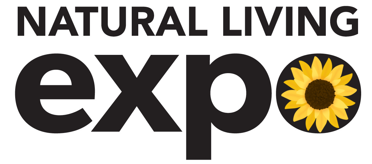A logo for the natural living expo with a sunflower