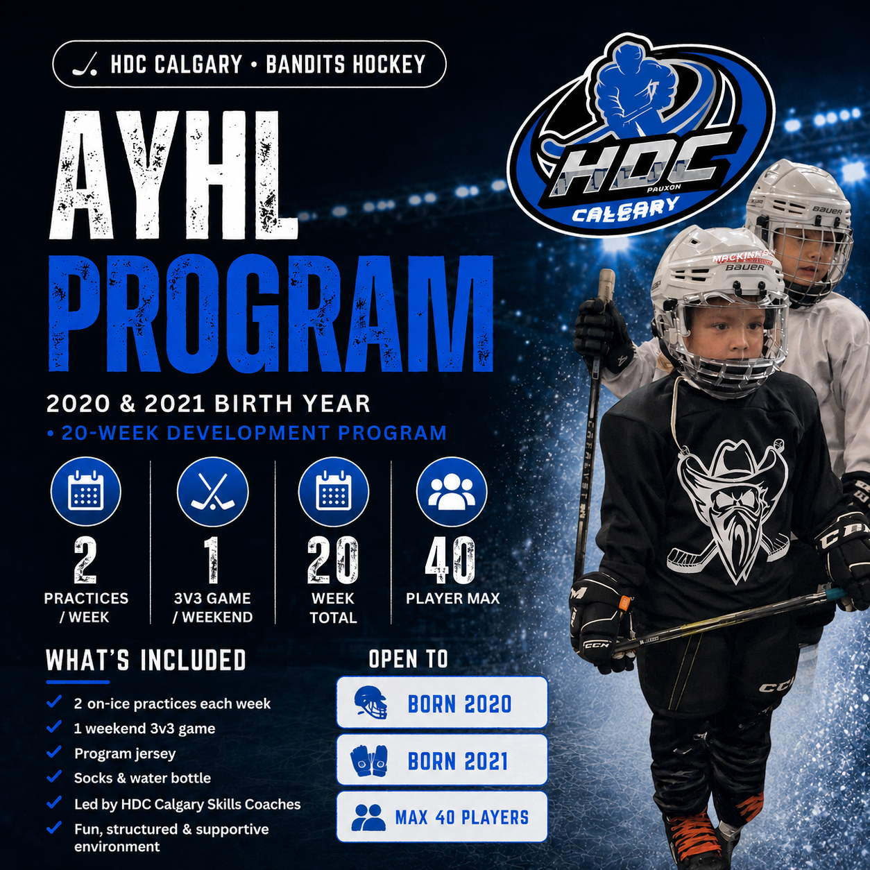 HDC Calgary Bandits AYHL program for 2020 and 2021 birth year players 28-week development program