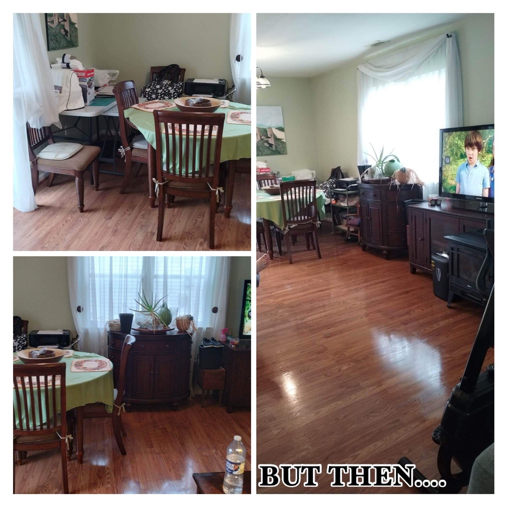 A collage of pictures of a living room