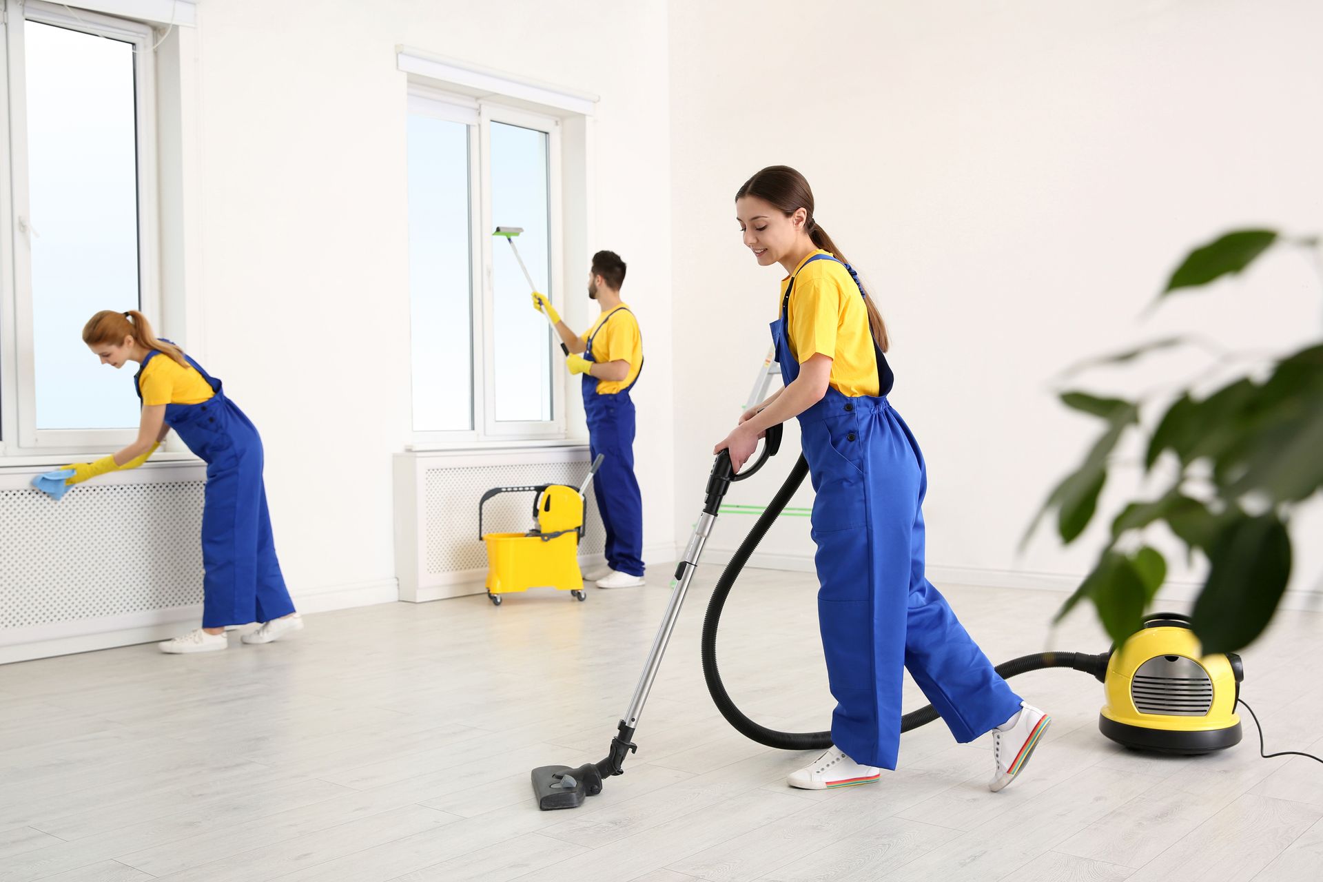 Team cleaning the empty room