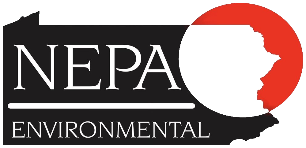 Logo for NEPA Environmental featuring the silhouette of Pennsylvania in black with the state shape cut out in white on red.