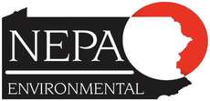 Logo for NEPA Environmental featuring the silhouette of Pennsylvania in black with the state shape cut out in white on red.