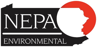 Logo for NEPA Environmental featuring the silhouette of Pennsylvania in black with the state shape cut out in white on red.