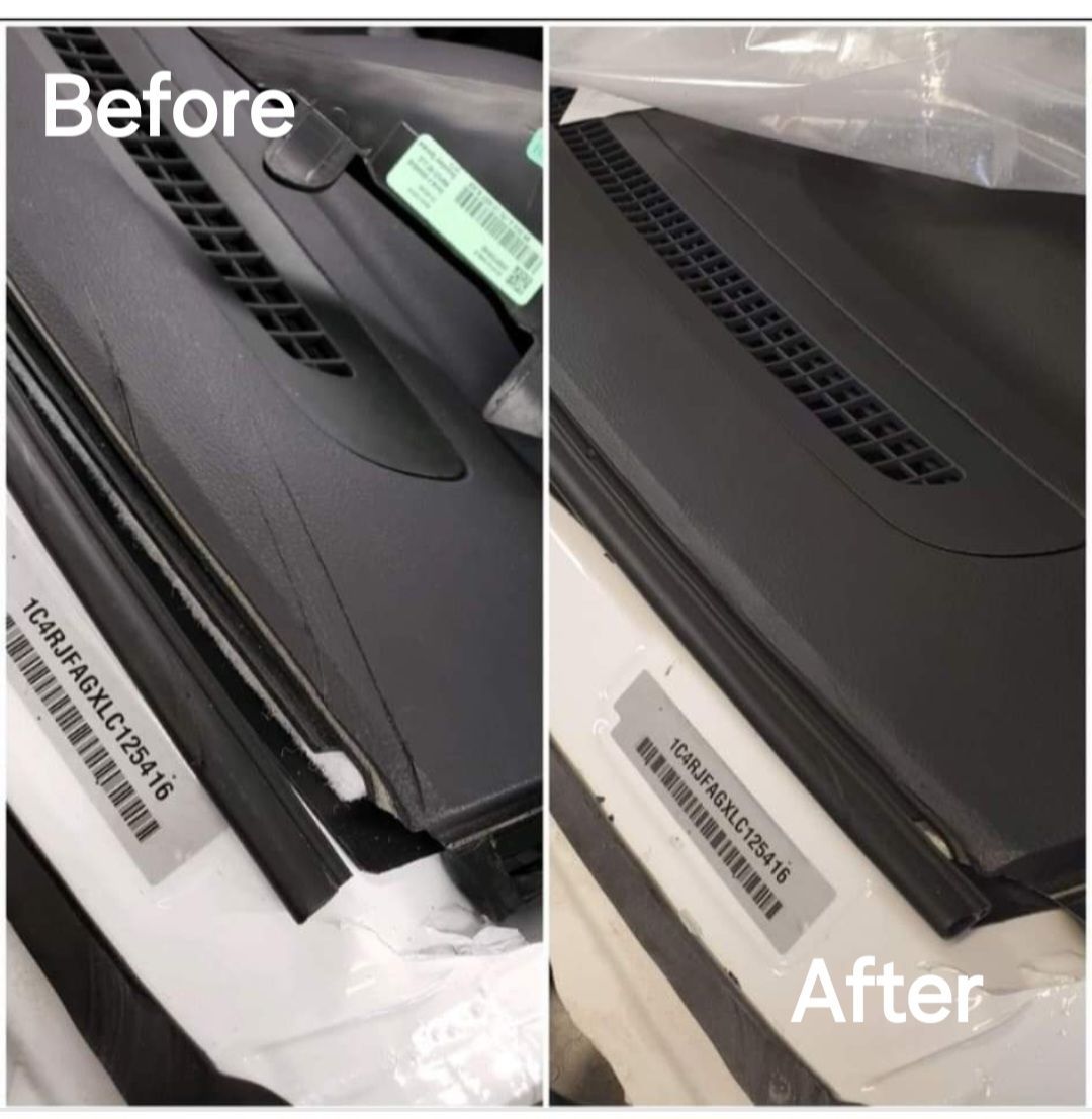 A before and after photo of a car dashboard