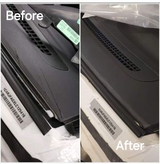 A before and after photo of a car dashboard