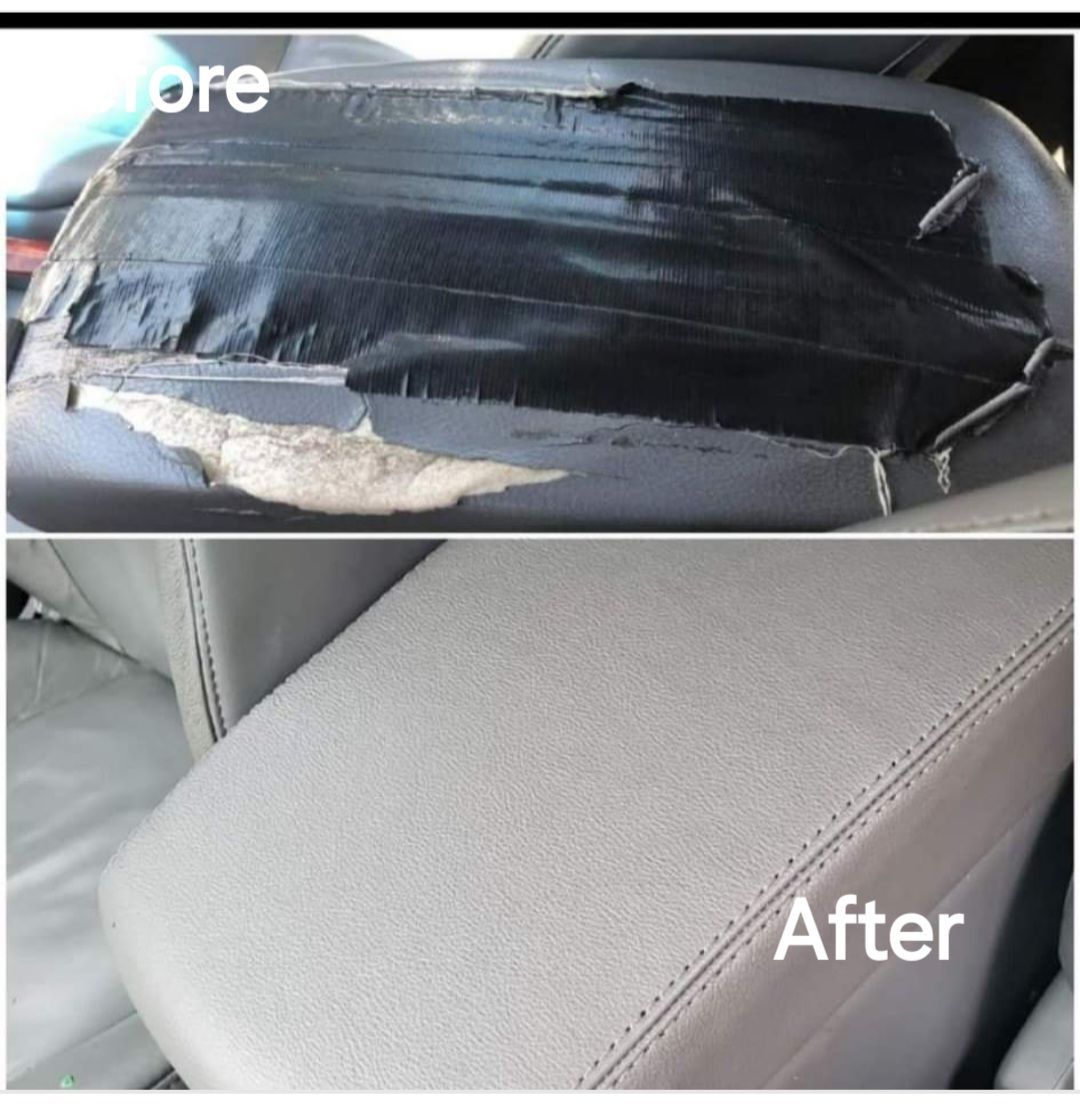 A before and after picture of a car seat
