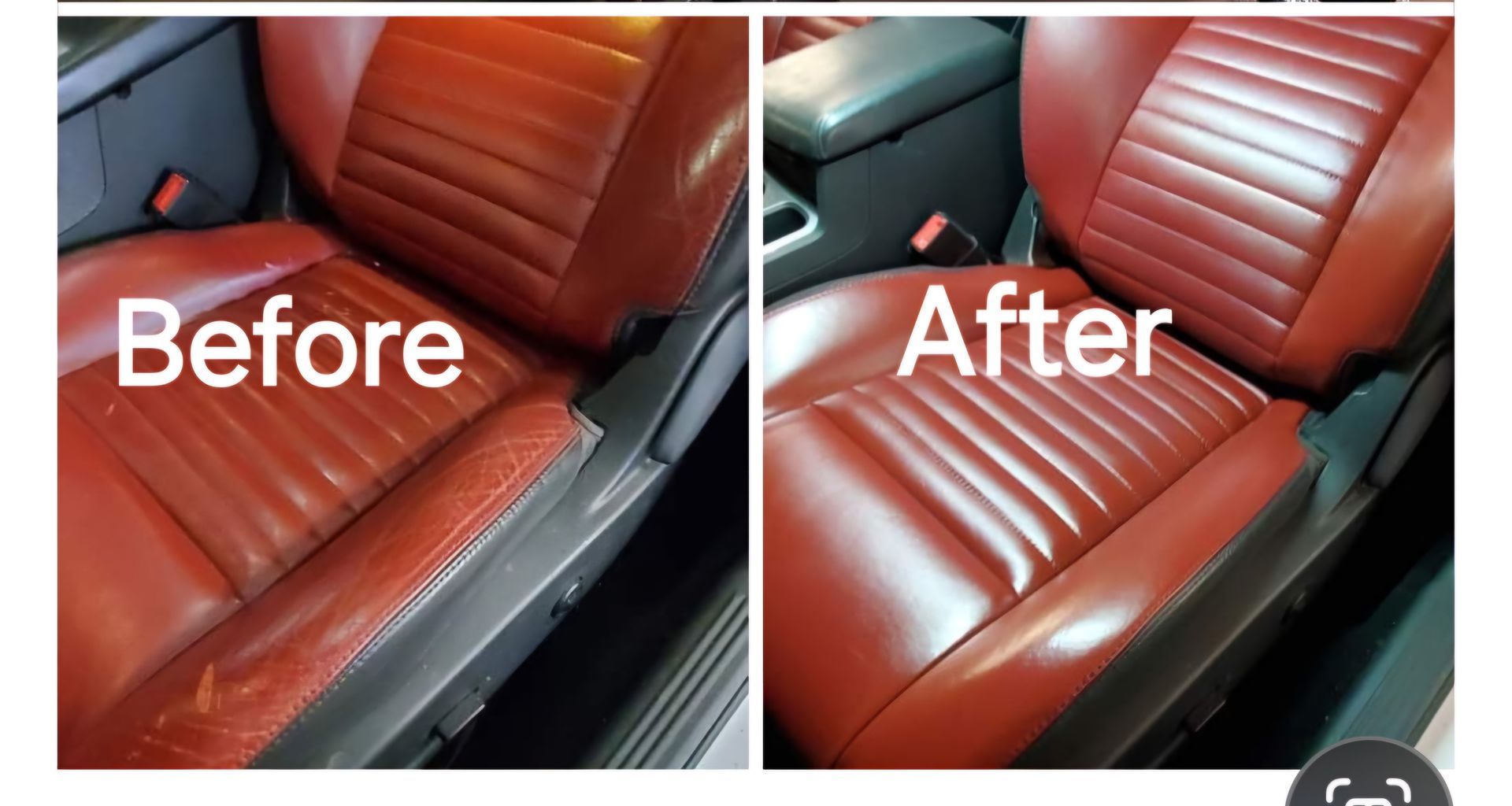 A before and after picture of a car seat