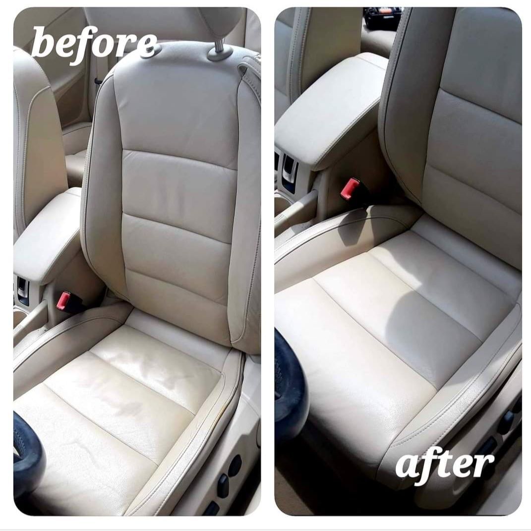A before and after picture of a car seat