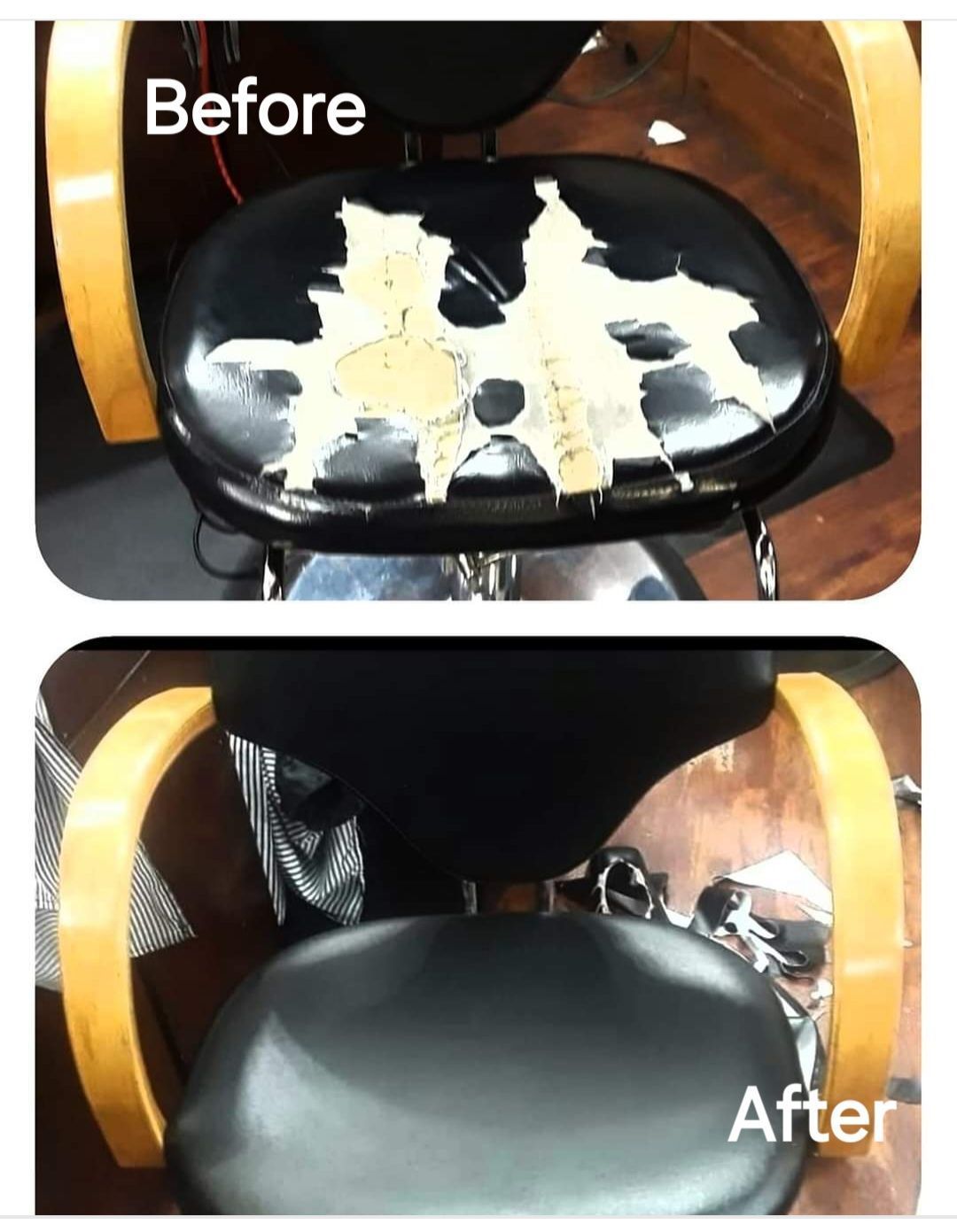 A before and after picture of a chair