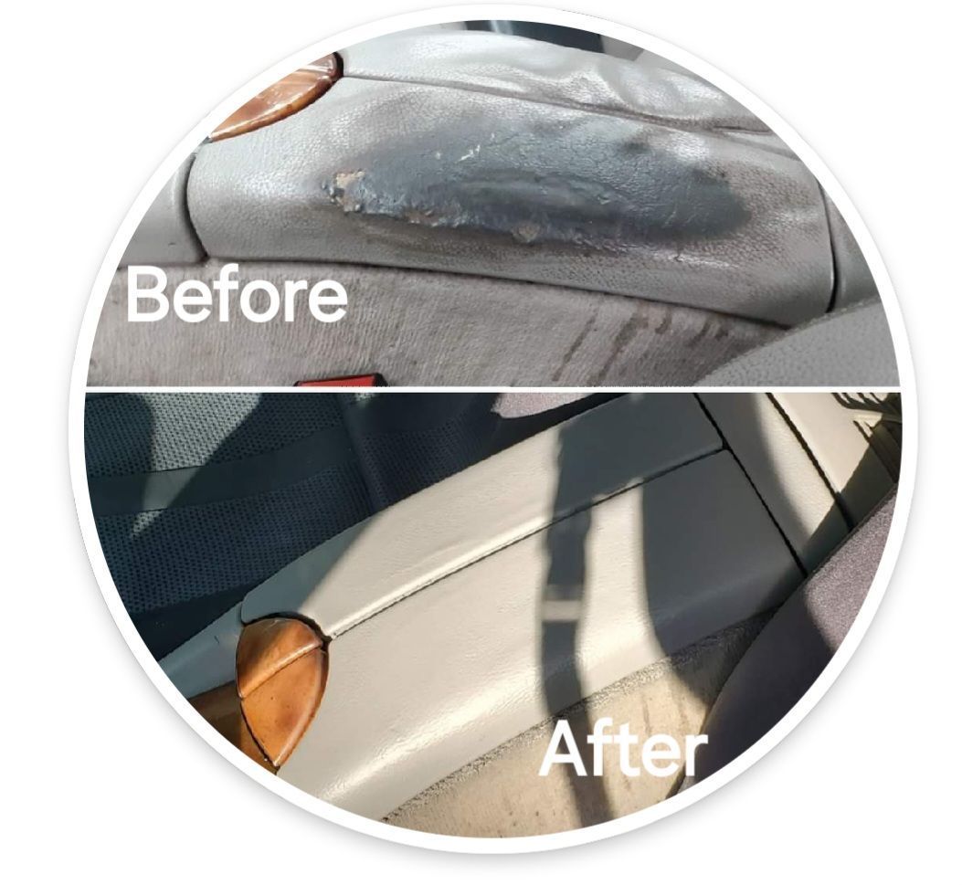 A before and after picture of a car seat