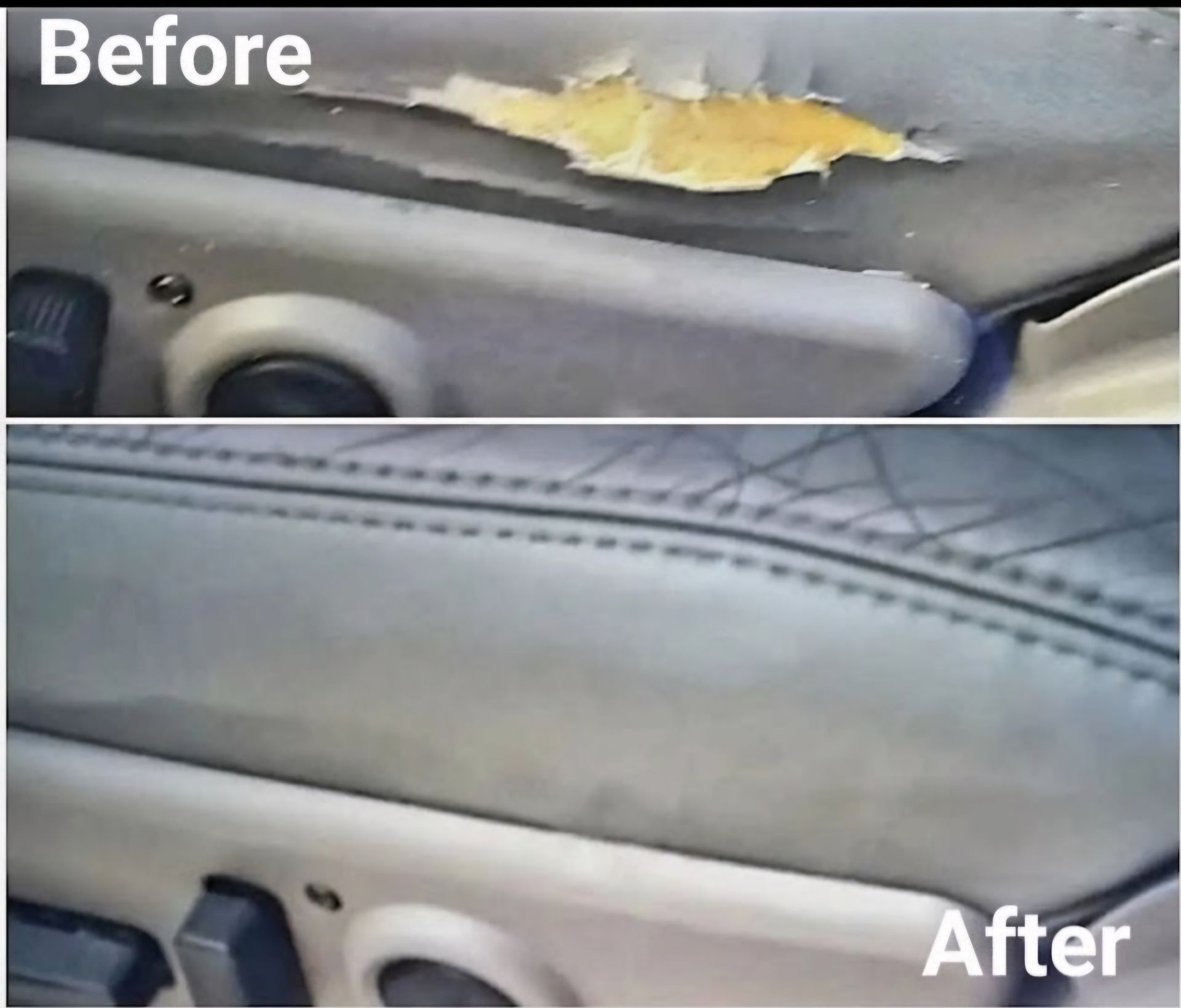 A before and after picture of a car seat