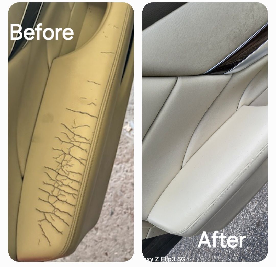 A before and after picture of a car door