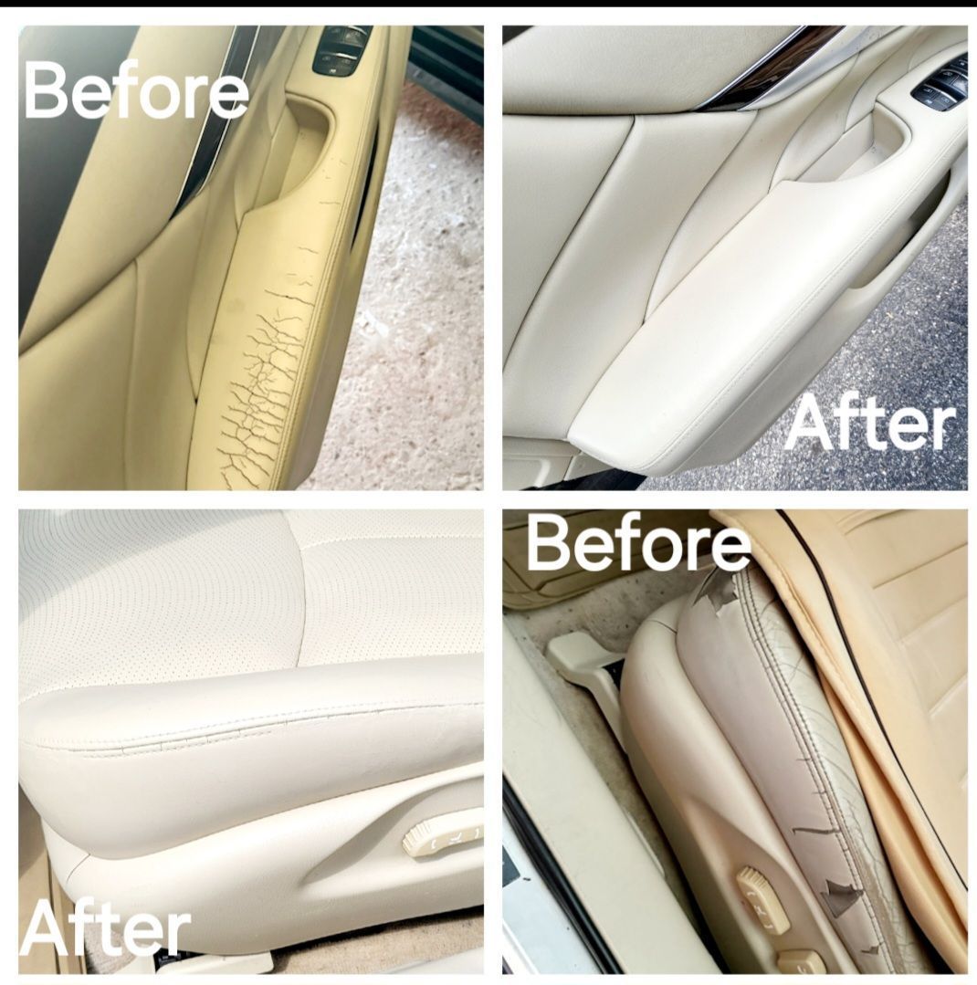 A before and after picture of a car door