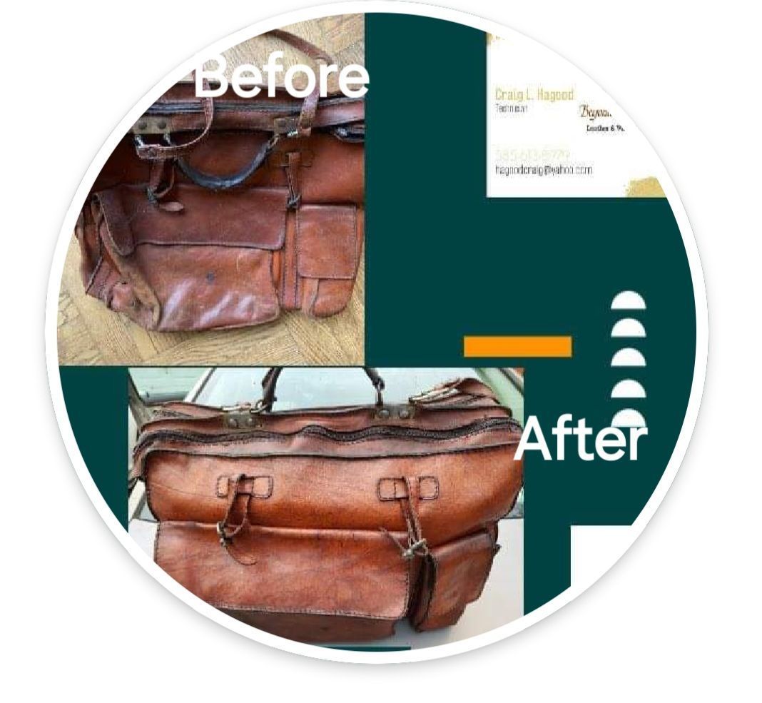A before and after picture of a brown leather bag