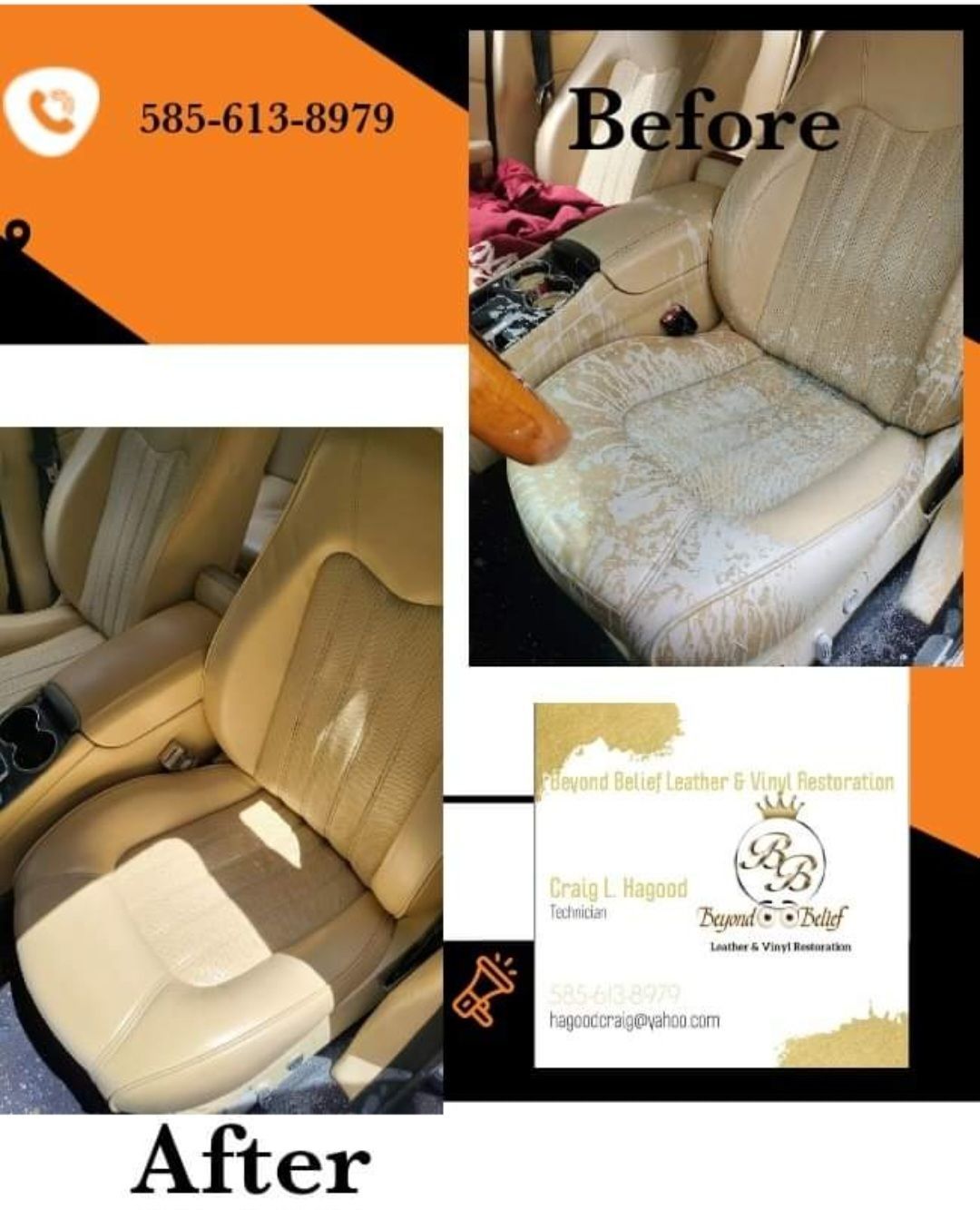 A before and after picture of a car seat