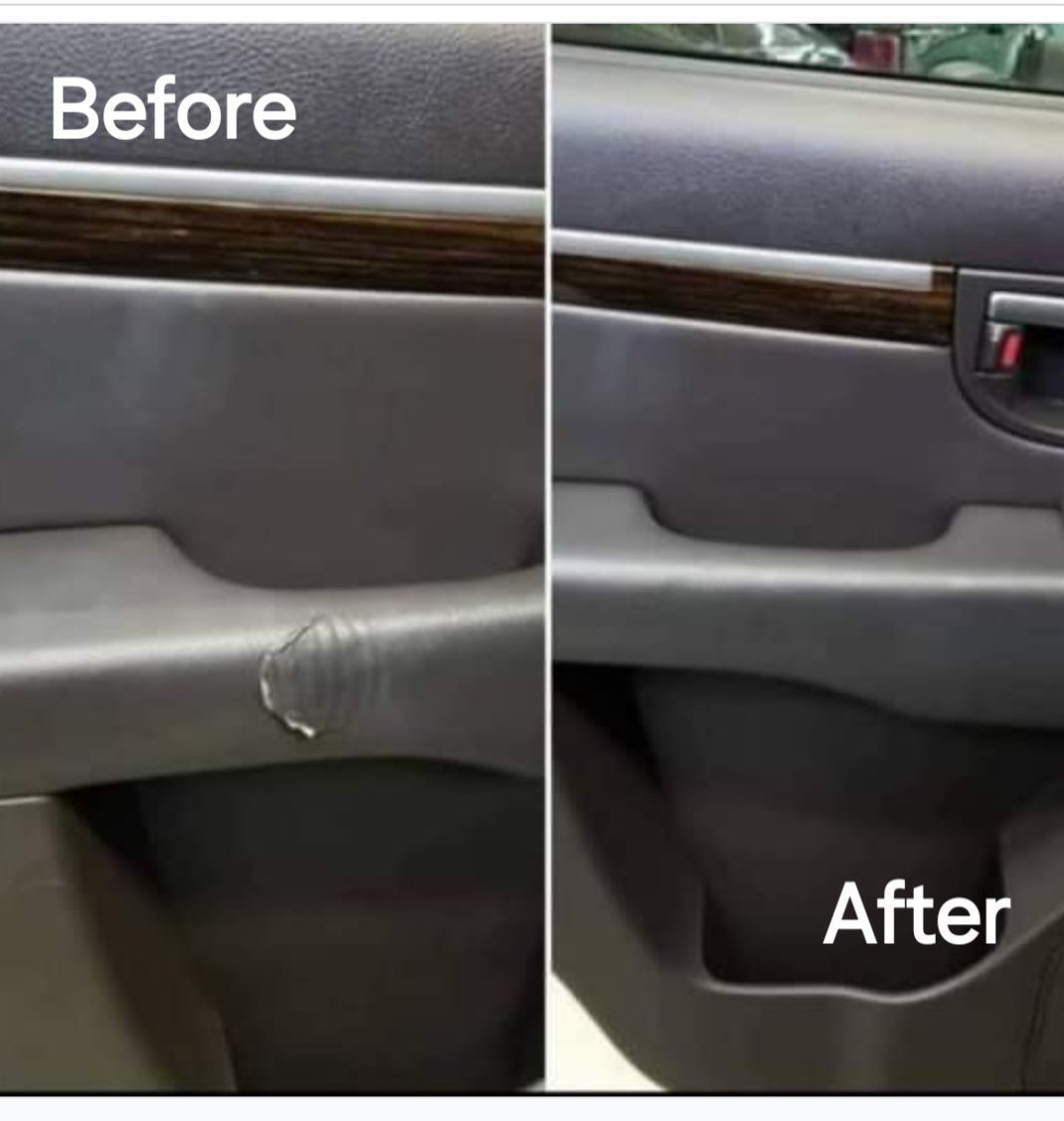 A before and after picture of a car door