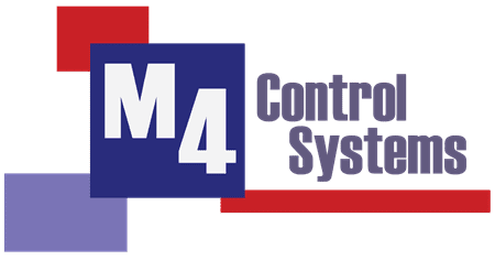 Logo for M4 Control Systems: Blue square with 