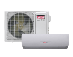 White Kerr ductless air conditioning system, outdoor unit and indoor unit.