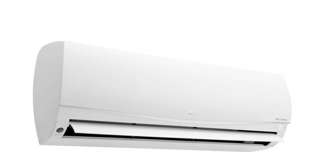 White wall-mounted air conditioner with horizontal vents.