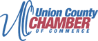 The union county chamber of commerce logo is blue and red.