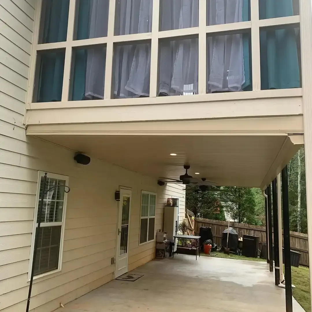 After installing under deck ceiling system with two ceiling fans, outdoor speakers and LED lighting.