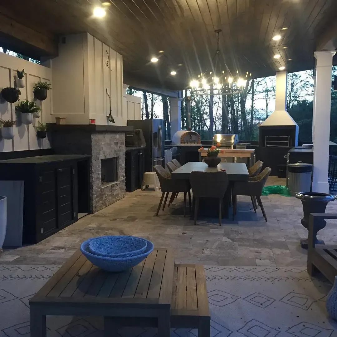 After installing aluminum under-deck ceiling with a built in outdoor kitchen.
