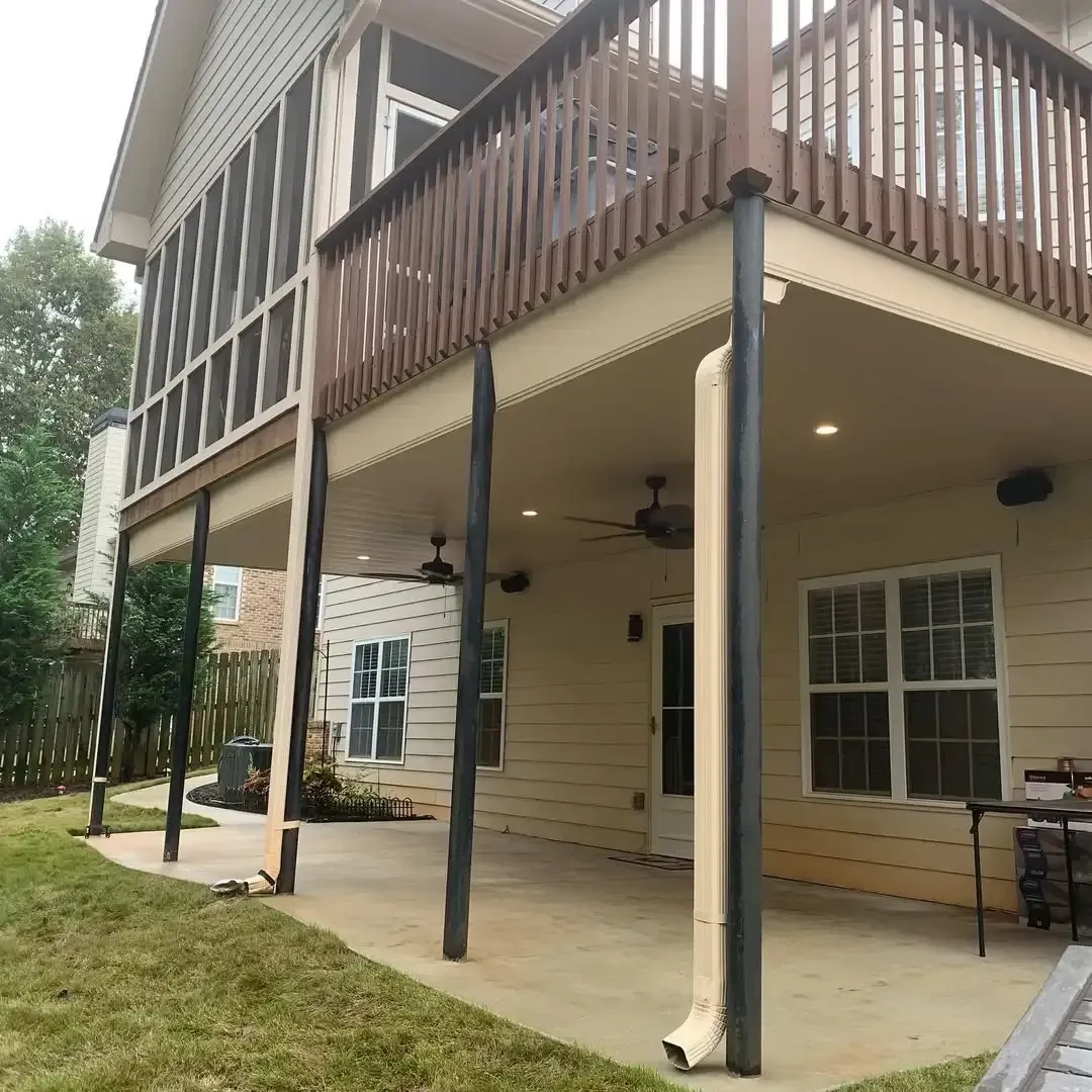 After installing wicker color aluminum dry below deck system with two built in ceiling fans, outdoor speakers and LED lights.