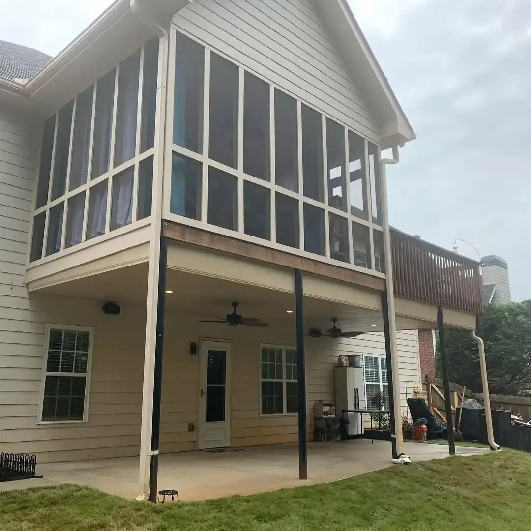 After installing wicker color aluminum under deck ceiling with two built in ceiling fans, outdoor speakers and LED lights.