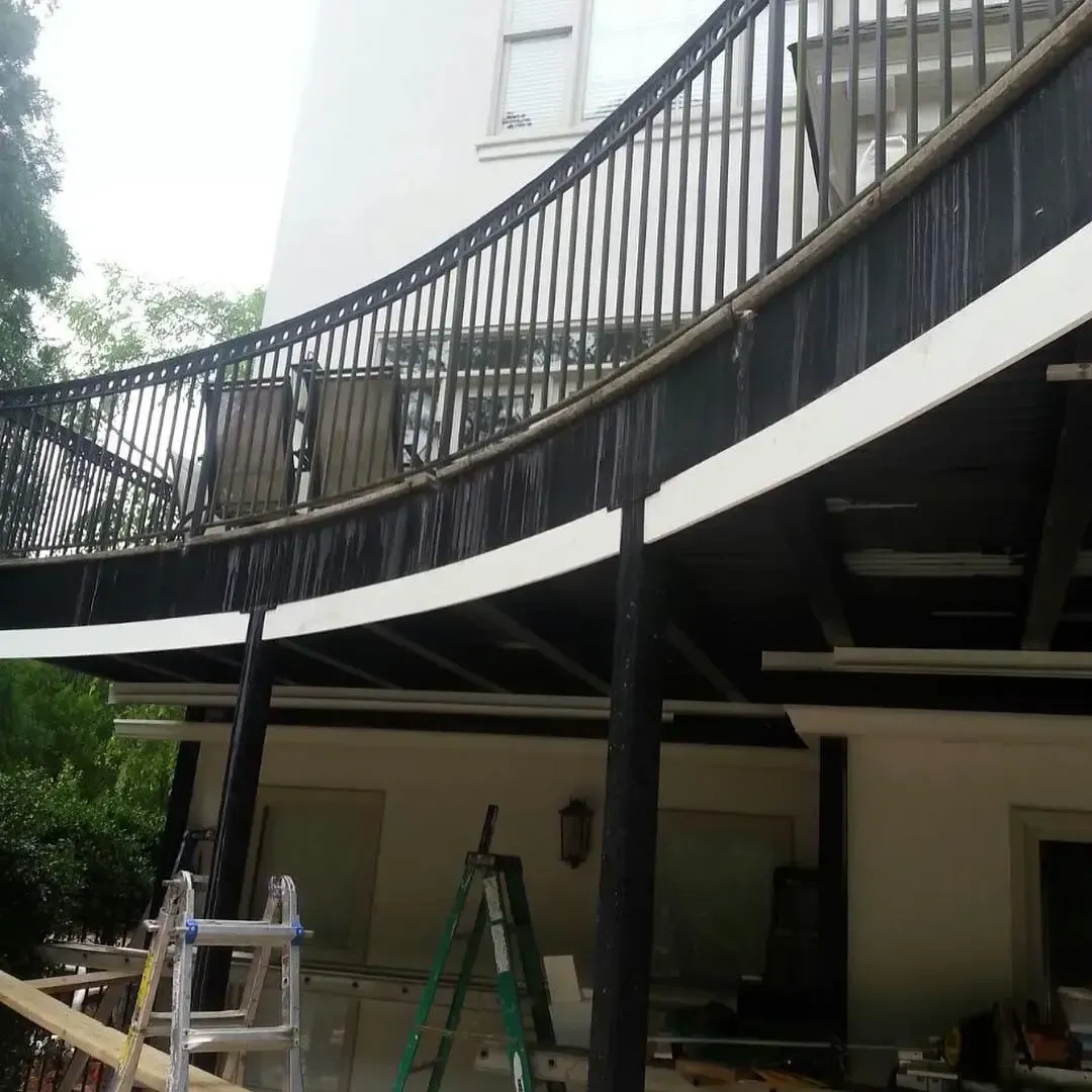 Before installing under deck ceiling system with two ceiling fans and LED lighting features.