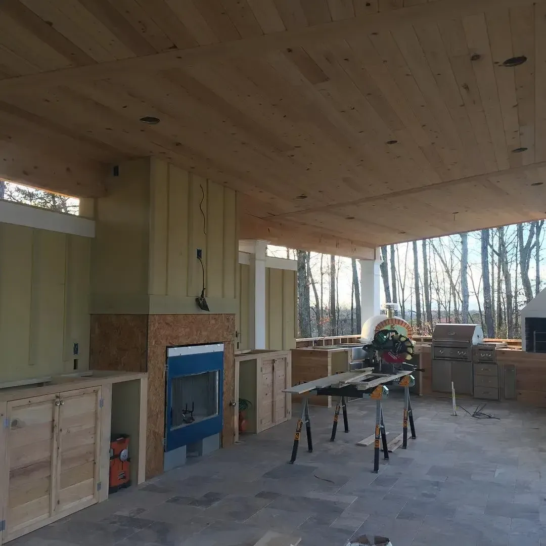 Before installing aluminum under-deck ceiling with a built in outdoor kitchen.