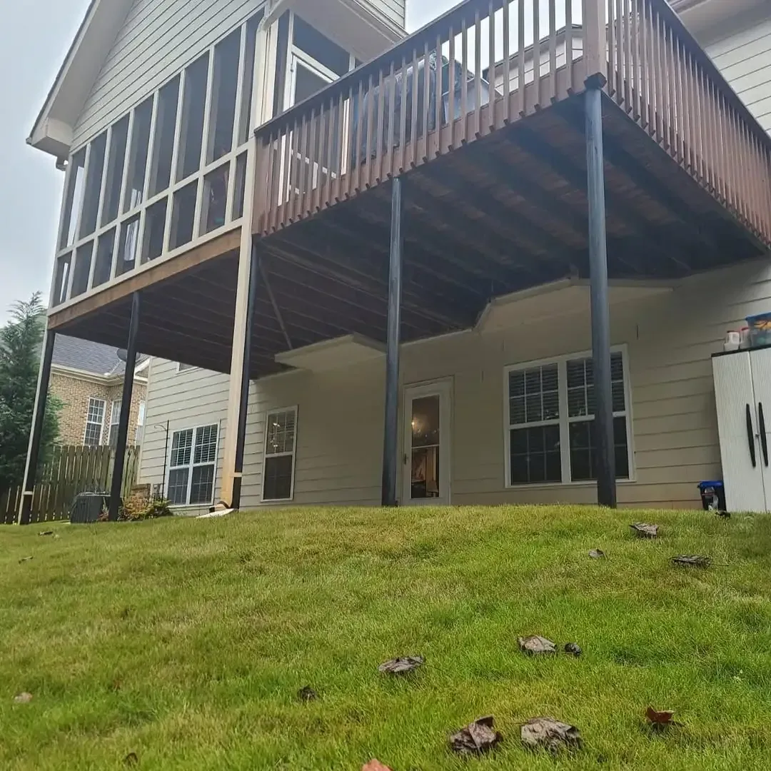 Before installing wicker color aluminum dry below deck system with two built in ceiling fans, outdoor speakers and LED lights.