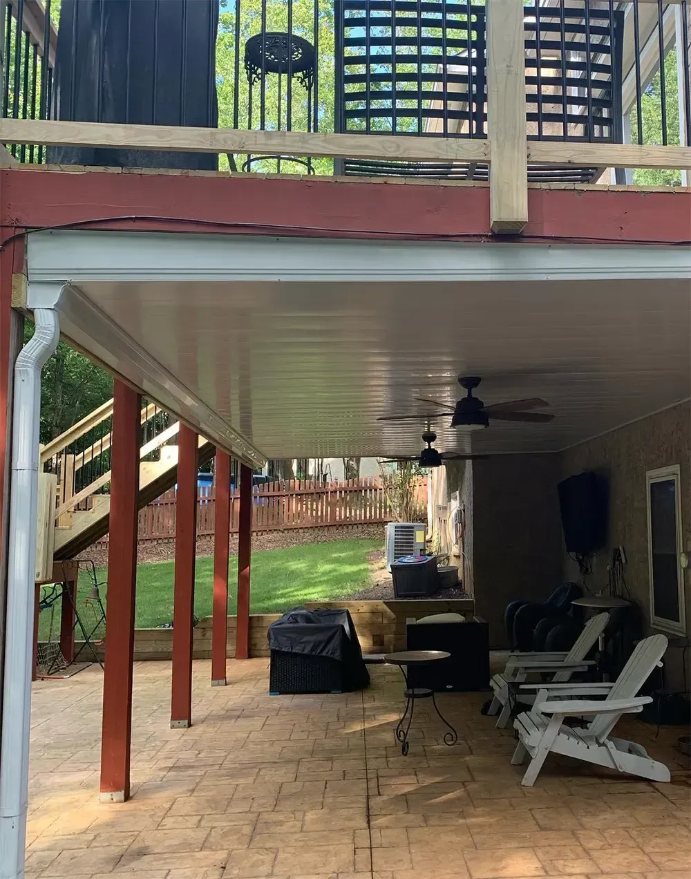 Under deck gutters installed by Maxi Decks Protection for waterproofing and drainage solutions.