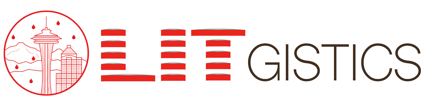 A red and white logo for a company called lit logistics