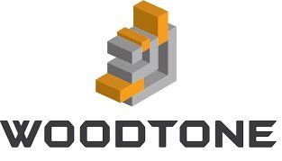 A logo for a company called woodtone with a staircase in the middle.