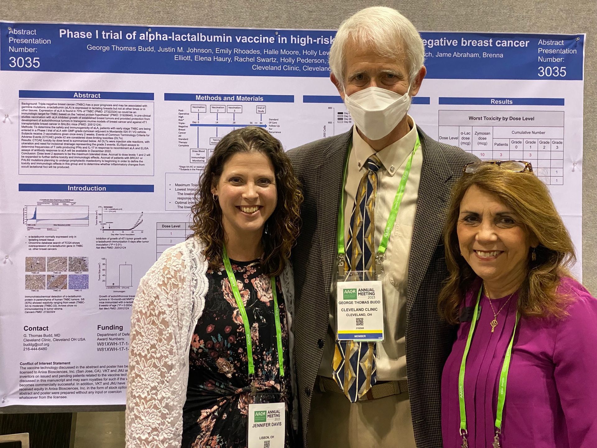 Jennifer Davis, the first patient to receive the vaccine in the trial, with G. Thomas Budd and Judy Fitzgerald | Brakes For Breasts