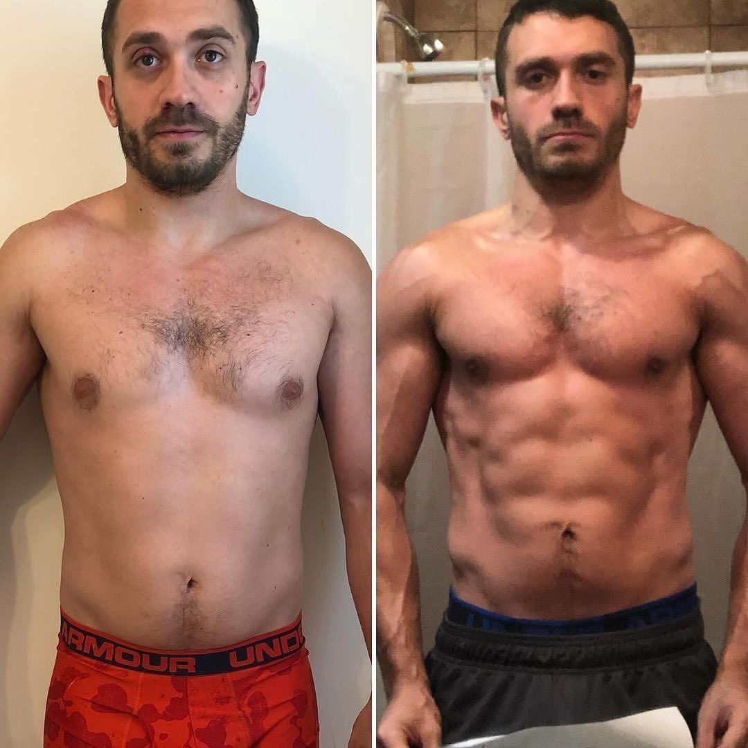 Side-by-side before/after a fitness program.