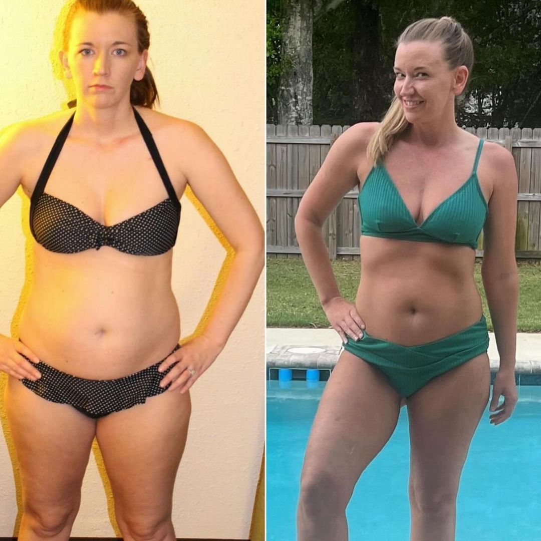 Side-by-side before/after a fitness program.