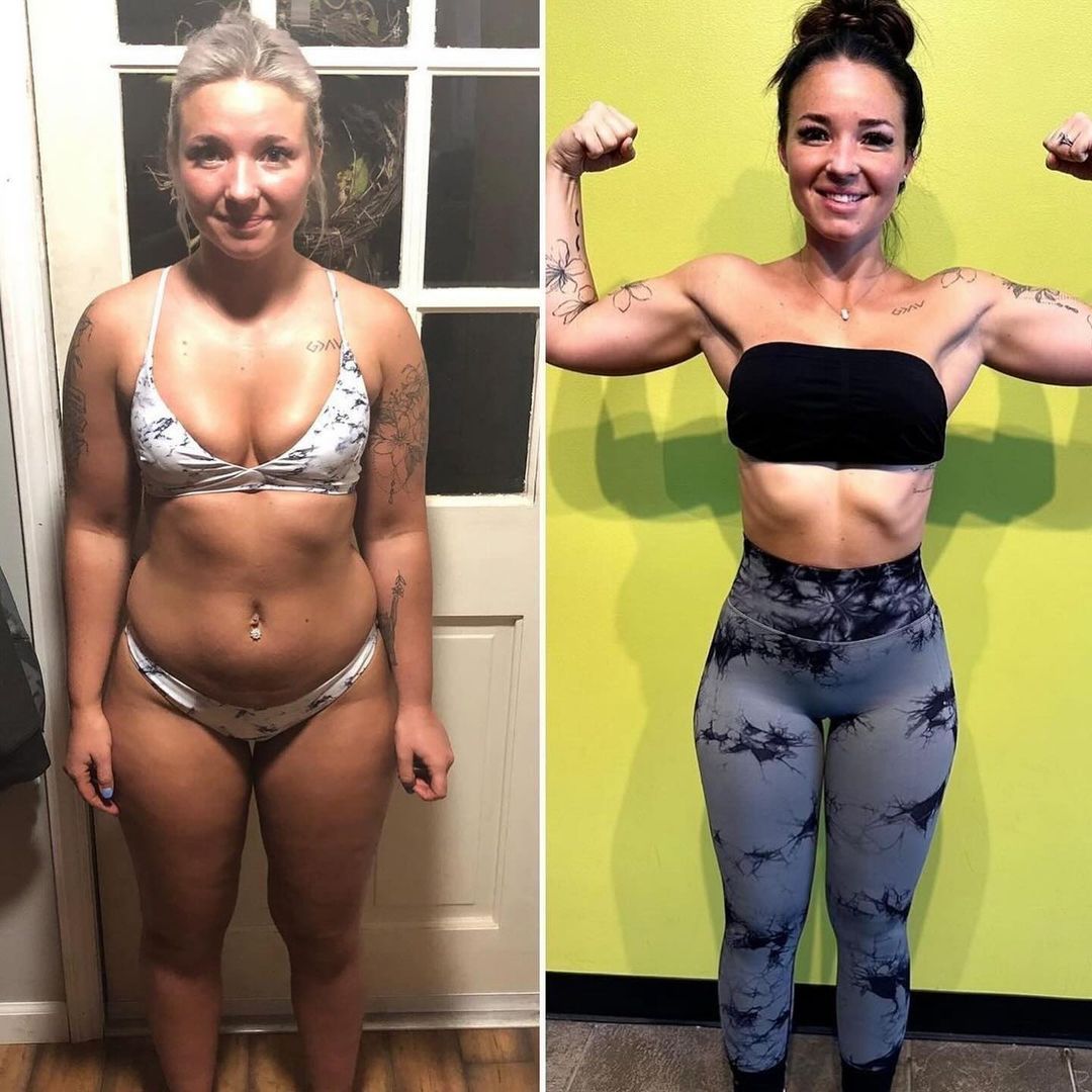 Side-by-side before/after a fitness program.