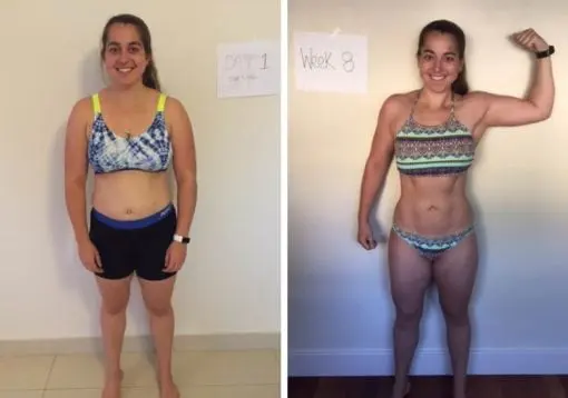 Side-by-side before/after a fitness program.