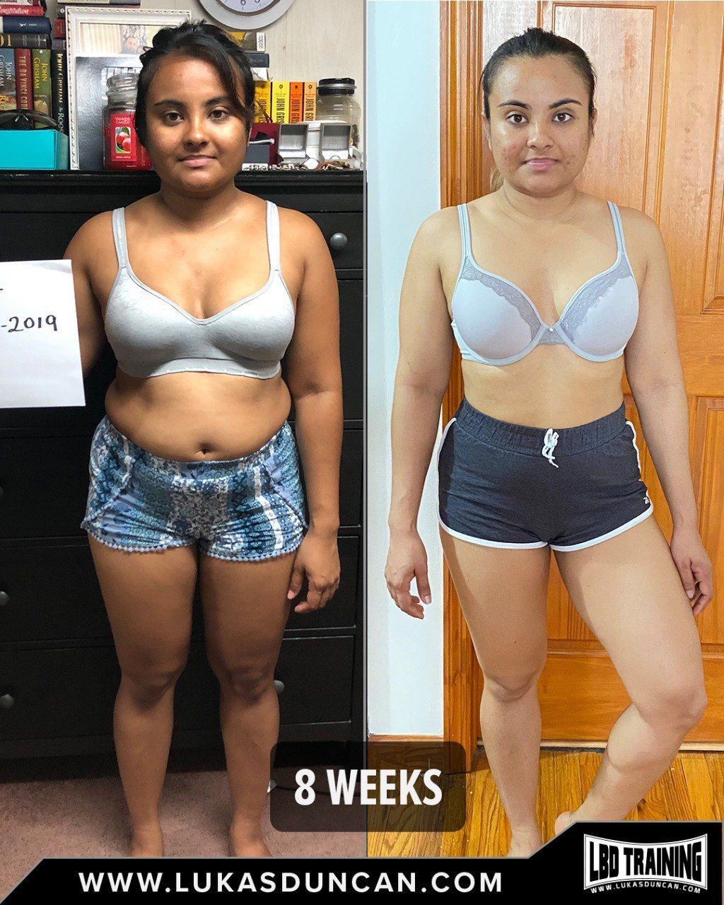 Side-by-side before/after a fitness program.