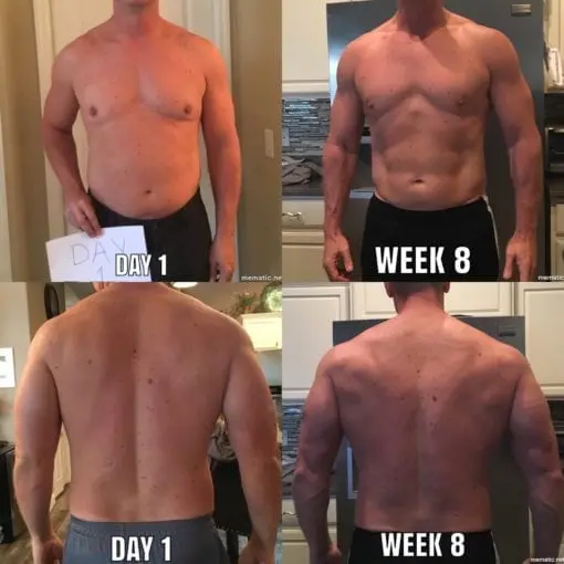 Side-by-side before/after a fitness program.