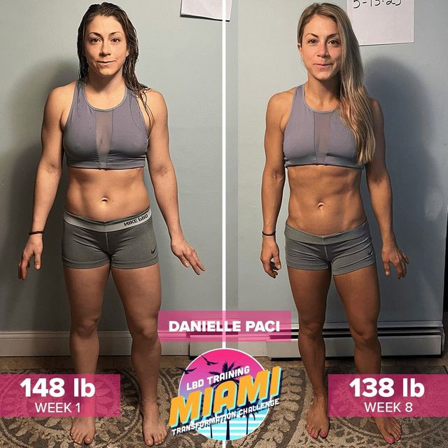 Side-by-side before/after a fitness program.