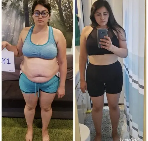 Side-by-side before/after a fitness program.