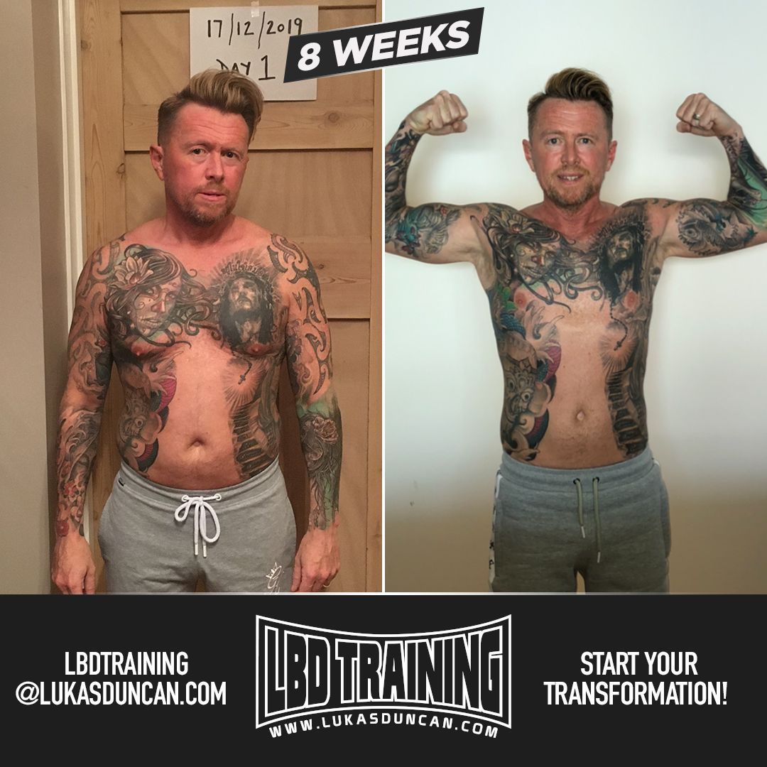 Side-by-side before/after a fitness program.