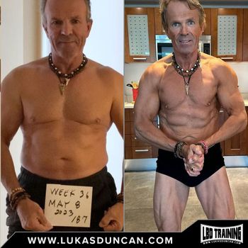 Side-by-side before/after a fitness program.