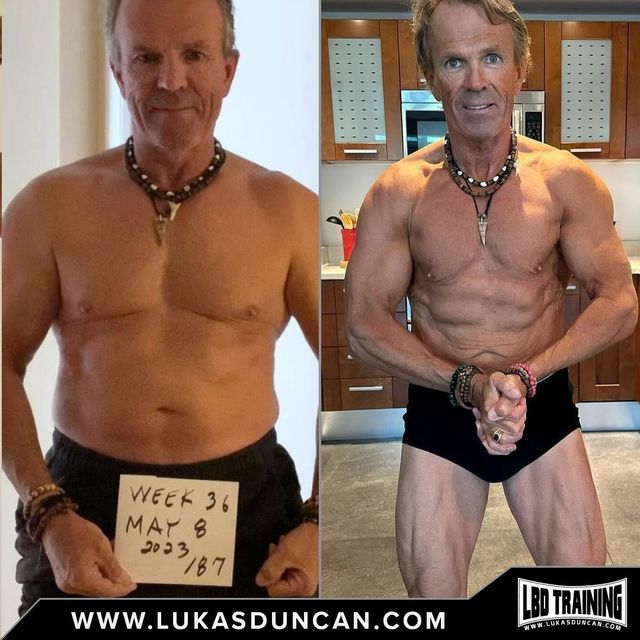 Side-by-side before/after a fitness program.