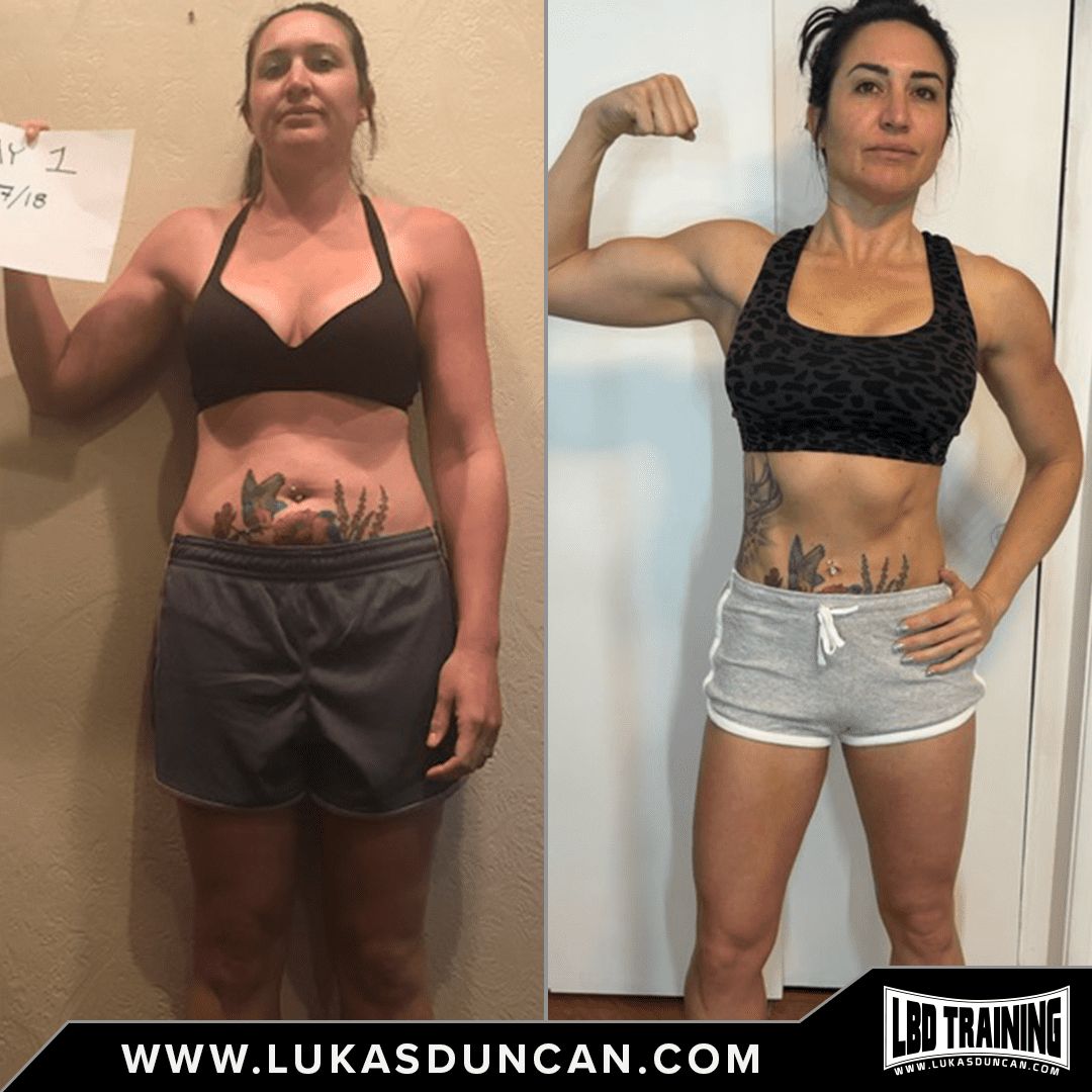 Side-by-side before/after a fitness program.