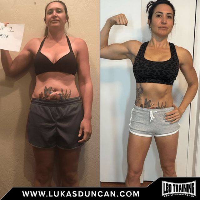 Side-by-side before/after a fitness program.