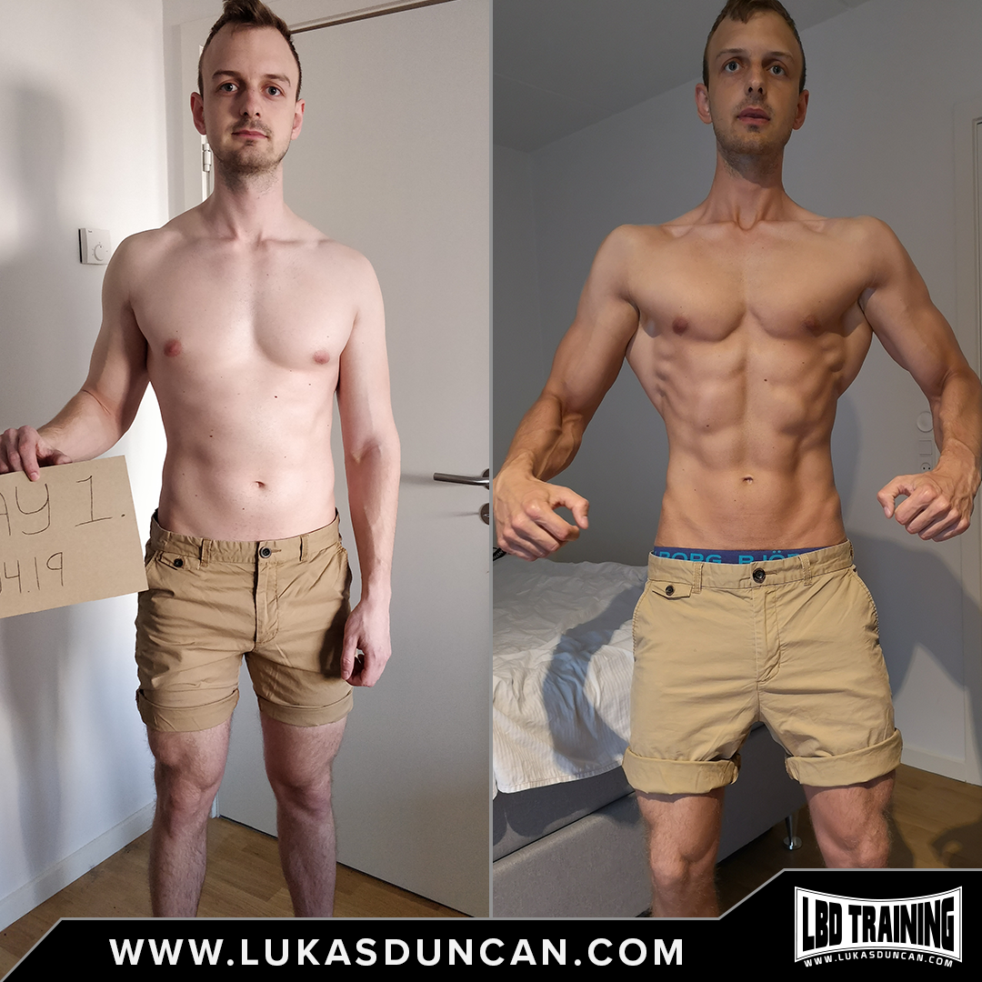 Side-by-side before/after a fitness program.