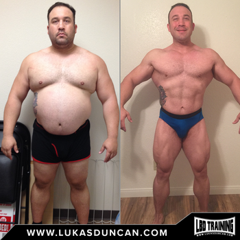 Side-by-side before/after a fitness program.